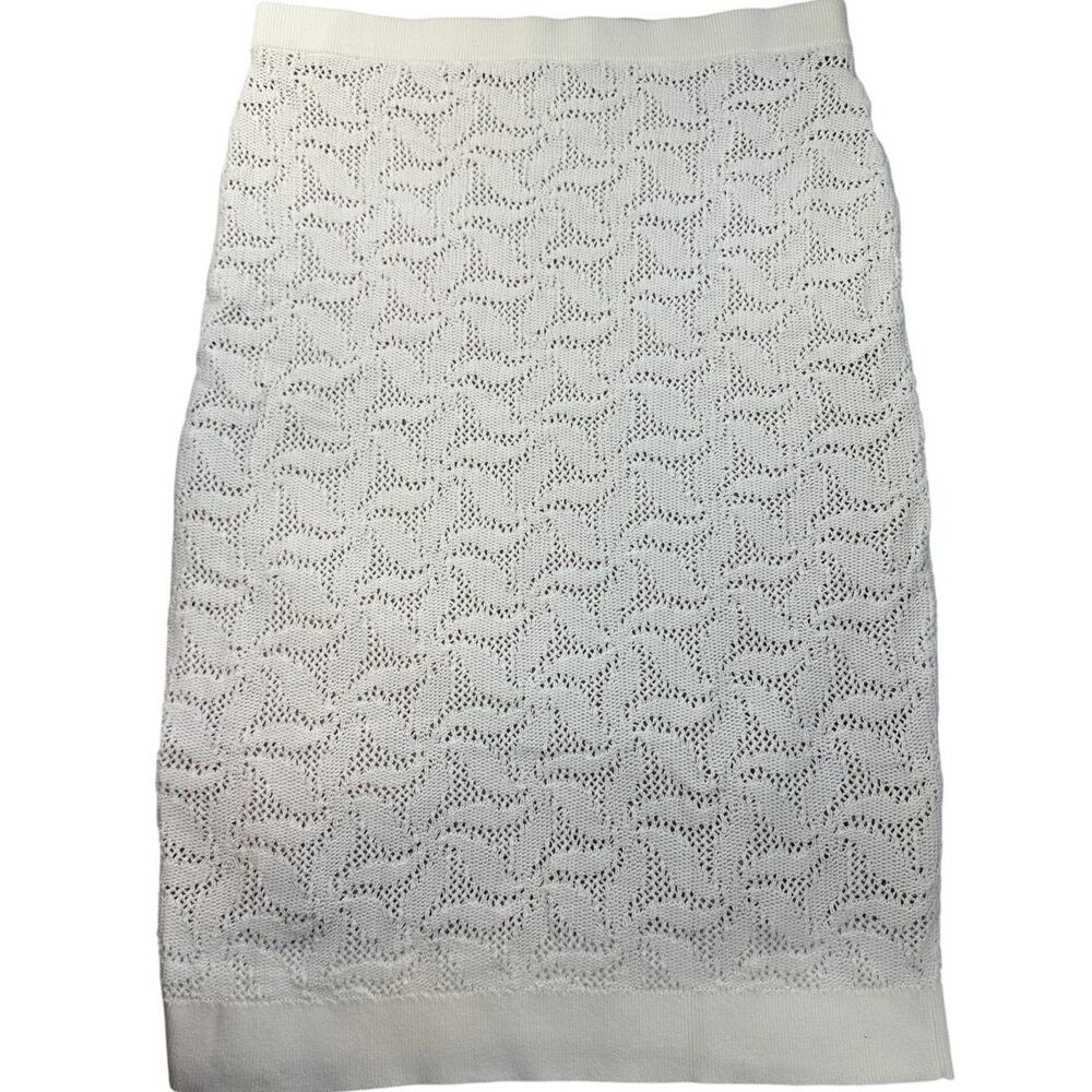 MICHAEL KORS White Cotton Open Knit Crochet Midi Skirt XL
